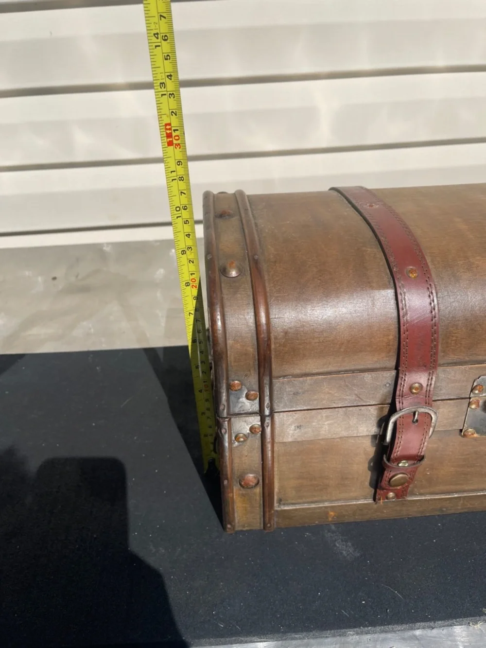 Rustic Wooden Treasure Trunk with Leather Straps - Brown - Picture 2 of 5